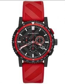 Burberry BU9805 The City Chronograph Black Dial Red Rubber Mens Watch