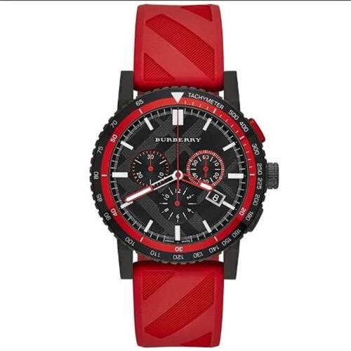 Burberry BU9805 The City Chronograph Black Dial Red Rubber Mens Watch