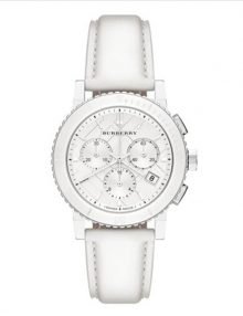 Burberry BU9701 Women's City White Leather Strap White Dial Chronograph Watch