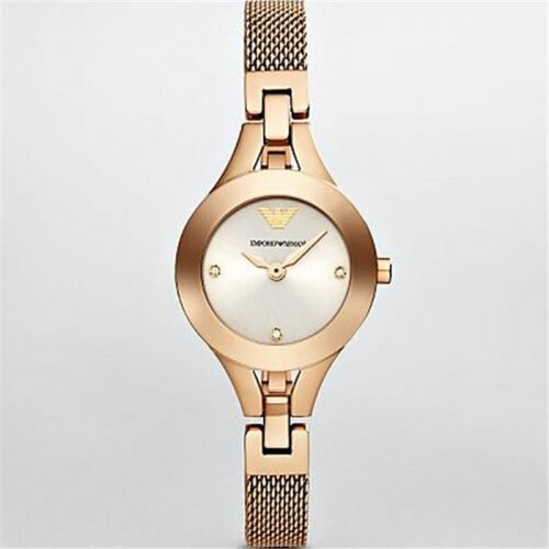 Emporio Armani AR7362 Classic Quartz Silver Dial Rose Gold Tone Stainless Steel Watch