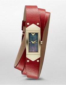 Emporio Armani AR7357 Donna Quartz Black Mother of Pearl Dial Triple Wrap Leather Watch