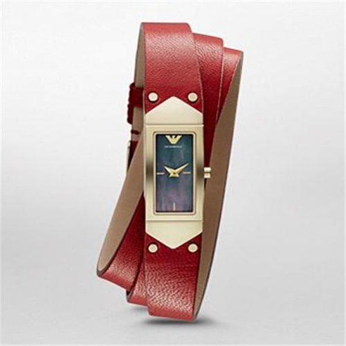 Emporio Armani AR7357 Donna Quartz Black Mother of Pearl Dial Triple Wrap Leather Watch