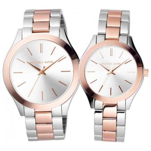 NEW Michael Kors MK3204 Silver Dial Two Tone Mens Womens Set Watch