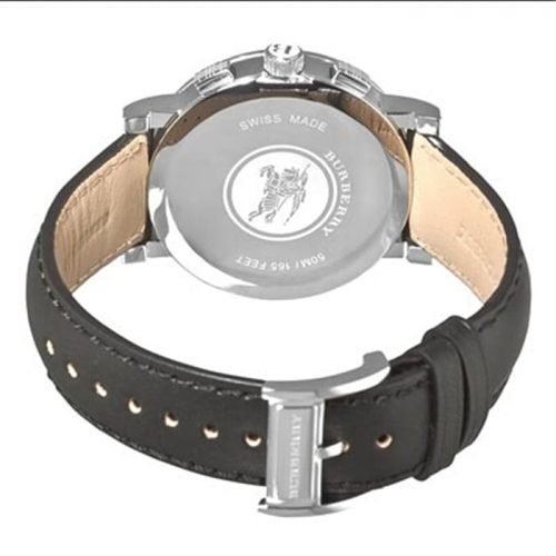 Burberry BU1361 Silver Dial Leather Band Mens Chronograph Watch