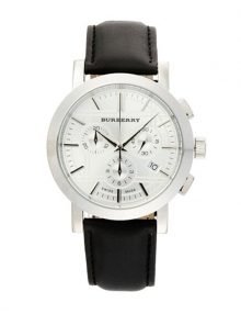 Burberry BU1361 Silver Dial Leather Band Mens Chronograph Watch
