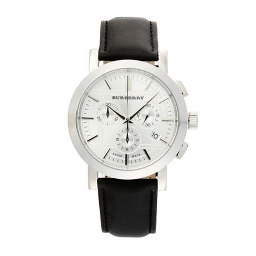 Burberry BU1361 Silver Dial Leather Band Mens Chronograph Watch