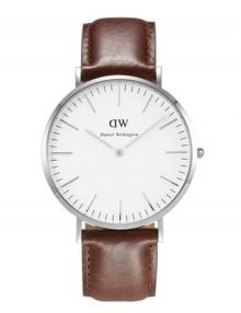 Daniel Wellington 0210DW Cardiff Unisex Silver 40mm Watch Brown Leather Band