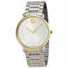 Movado 606689 Slim Two Tone Gold Round Classic Men's Watch Silver Dial