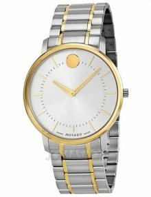 Movado 606689 Slim Two Tone Gold Round Classic Men's Watch Silver Dial