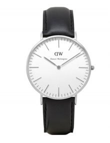 Daniel Wellington 0608DW Sheffield Unisex Classic White Dial Watch with Black Leather Band 36mm