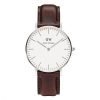 Daniel Wellington 0611DW Bristol Ladies' Classic Silver Watch with Brown Leather Band 36mm