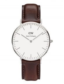 Daniel Wellington 0611DW Bristol Ladies' Classic Silver Watch with Brown Leather Band 36mm