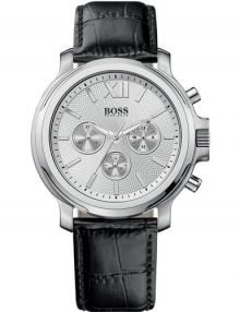 Hugo Boss Men's Silver Dial Black leather Chronograph Watch 1502213 $179.95 - designerswatch.Com