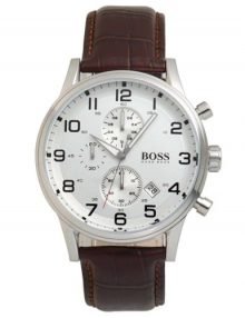 Hugo Boss 1512447 Mens Silver Dial Chronograph Watch with Brown leather Band