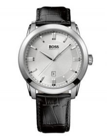 Hugo Boss Silver Dial Black leather Strap Men's Watch 1512766 $239.95 - designerswatch.Com