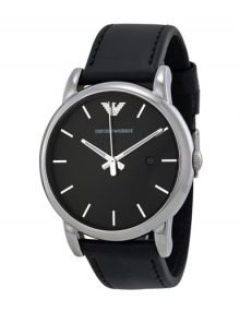 Emporio Armani AR1692 Mens Classic Black Dial Watch with Black leather Band