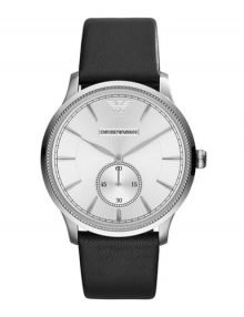 Emporio Armani AR1797 Unisex Classic Silver Dial Black leather Strap Watch