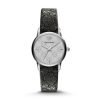 Armani AR1814 Classic Womens White Dial Watch with Black Cracked Leather Band