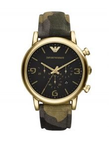 Emporio Armani Classic Black Dial Camouflage Canvas Strap Mens Watch AR1815