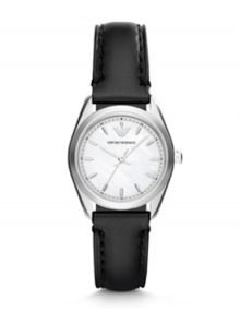 Emporio Armani AR6026 Ladies Mother of Pearl Dial Watch with Black leather Band