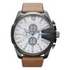 Diesel DZ4280 Chief Series Men's Chronograph White Dial Watch Brown leather Band