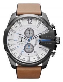 Diesel DZ4280 Chief Series Men's Chronograph White Dial Watch Brown leather Band