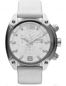 Diesel DZ4315 Mens Overflow Chronograph White Dial White Leather Strap Watch