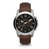 Fossil Mens Watch Stainless Steel Brown Leather Band Black Dial Chrono Sports Watch FS4813