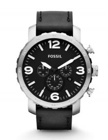 Fossil JR1436 Nate Black Chronograph Black Leather Men's Watch