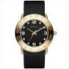 Marc By Marc Jacobs Amy MBM1154 Gold-Tone Stainless Steel Watch with Black Leather Strap