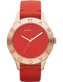 Marc by Marc Jacobs MBM1204 Ladies Gold Tone Stainless Steel Watch with Tomato Red Dial & Leather Band