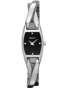 DKNY NY8731 Stainless Steel Four Diamonds Black Dial Cross Over Bangle Watch