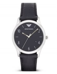 Emporio Armani AR1865 Gents Beta Black leather Watch with Silver Stainless Steel Case