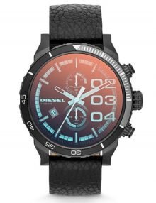 Diesel DZ4311 Double Down Series Mens Quartz Black Chronograph Watch with leather Band