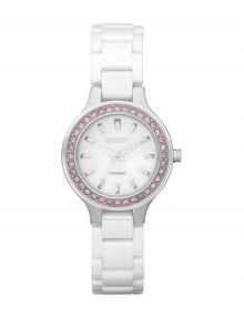 DKNY NY8523 Ladies White Ceramic Chronograph Pink Crystal Bezel watch