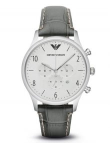 Emporio Armani AR1861 Mens Classic Silver Dial Watch with Leather Band