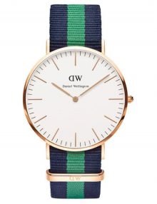 Daniel Wellington 0105DW Males Classic Warwick Eggshell Blue & Green Nylon Strap Watch 40mm