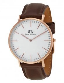Daniel Wellington 0109DW Males Classic Bristol Eggshell Brown Leather Band Watch 40mm