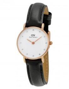 Daniel Wellington 0901DW Womens Classy Sheffield White Dial Black Leather Band Watch 26mm