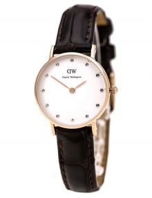 Daniel Wellington 0902DW Classy York Eggshell Dark Brown Leather Band Womens Watch 26mm