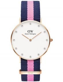 Daniel Wellington Females Classy Winchester Navy & Pink Nylon Strip Watch 34mm