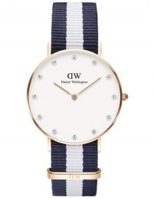 Daniel Wellington 0953DW Classy Glasgow Crystal-Accented Nylon Band Ladies Watch 34mm