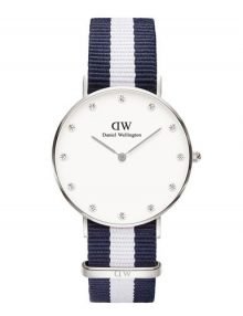 Daniel Wellington 0963DW Females Classic Glasgow Crystal-Accented Navy & White Nylon Strap Watch 34mm