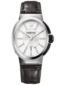 Swarovski 1094348 Piazza Grande Gents Silver Dial Watch with Brown Leather Band