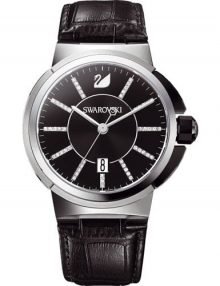 Swarovski 1094350 Piazza Grande Mens Black Dial & Leather Band Watch