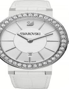 Swarovski 1094360 Silver Dial Womens Watch with White Leather Strap
