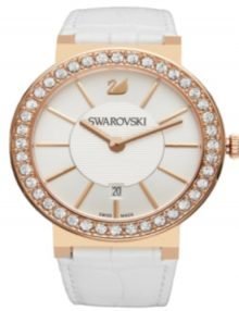 Swarovski 1094362 Gold Tone Stainless Case Ladies Watch with White Leahter Strap