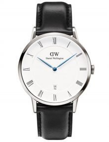 Daniel Wellington 1121DW Males Dapper Sheffield Silver Black Leather Watch