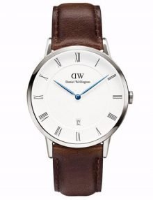 Daniel Wellington 1123DW Gents Dapper Bristol Silver Watch with Brown Leather Band