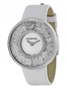 Swarovski Crystalline 1135991 women's silver watch - sparkling oversize steel case leather band